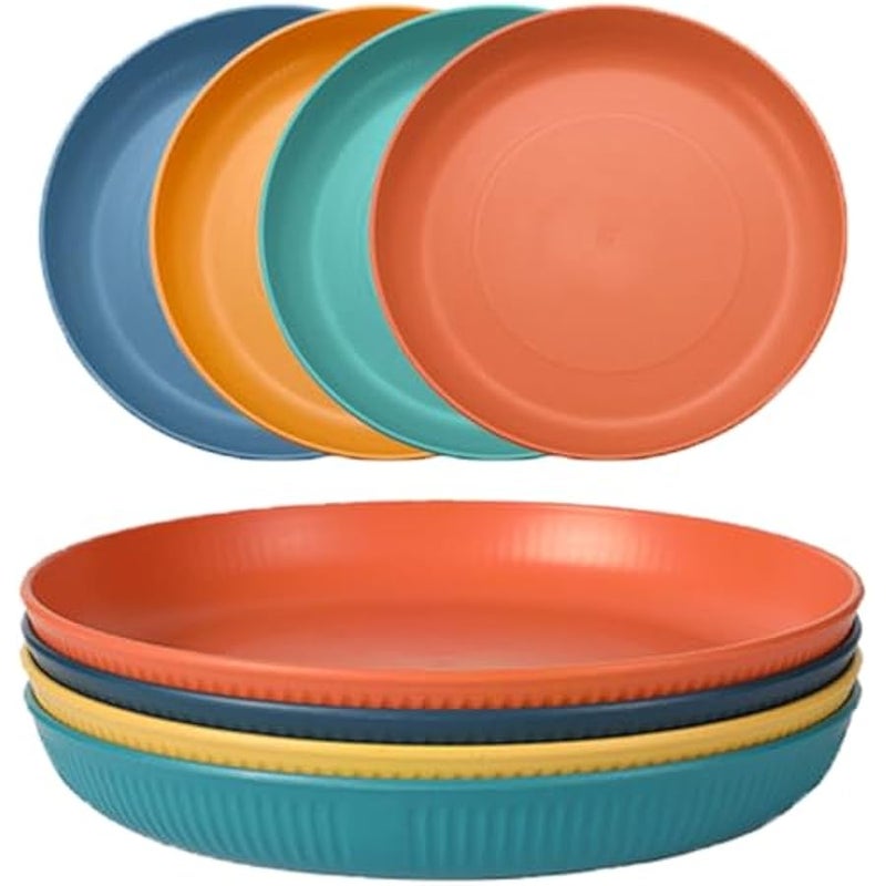 Dinner Plates Set of 4, 8 Inch Plastic Plates Reusable, Wheat Straw Plates, Dishwasher & Microwave Safe, Lightweight Salad Plates for Camping/Kitchen - Image 1